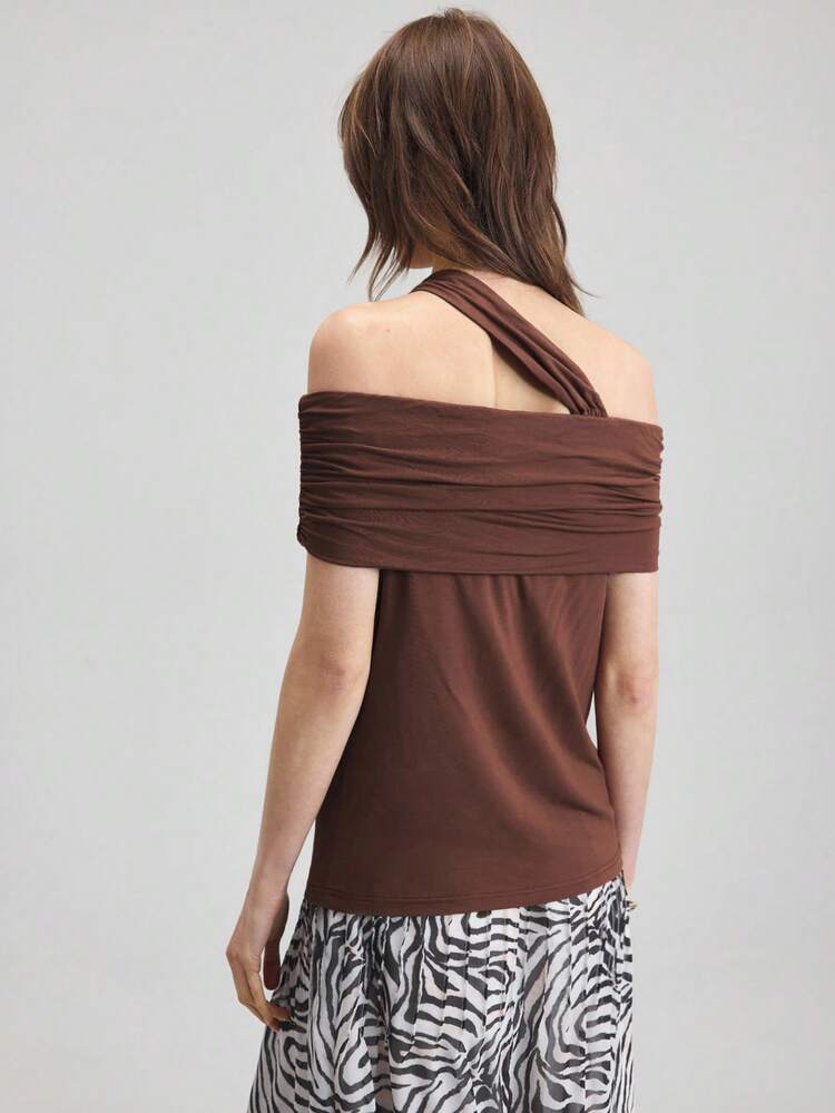 Women Asymmetrical Shoulder Solid Color Top, Suitable For 4th Of July Independence Day, Pride Celebrations, Women's, Vacation, Beach, Birthday Party, Teacher, Holiday Wear, Tea Party