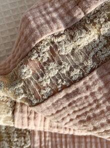 Comfortcana 女士休闲卡其色蕾丝拼接阔腿裤 - 卡其色 - 查看 4