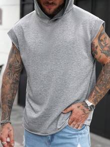 Manfinity Dauomo 男士純色針織無袖連帽衫 - 灰色 - 查看 1
