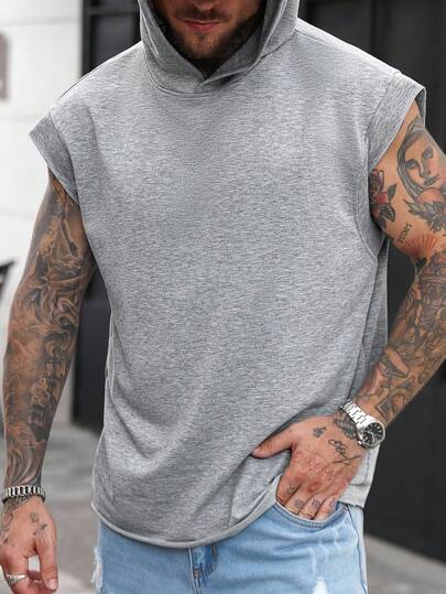 Manfinity Dauomo 男士純色針織無袖連帽衫