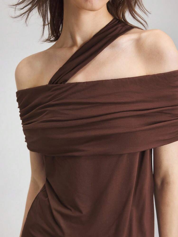 Women Asymmetrical Shoulder Solid Color Top, Suitable For 4th Of July Independence Day, Pride Celebrations, Women's, Vacation, Beach, Birthday Party, Teacher, Holiday Wear, Tea Party
