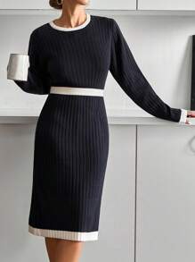 EURMUSE Women Sweater Rhine Stone Detail Beige,Jumper Dress,Jumper Dress Woman,Knitted Dress,Petite Jumper Dress,Winter Dress,Jumper Dress Petite,Petite,Knit Dress - Navy Blue - View 6