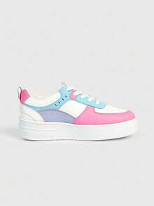 ROMWE Kawaii 女士厚底系带白色休闲运动鞋，百搭春夏季学生/运动风格 - 彩色 - 查看 5