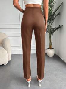 RueChic Slant Pocket Cropped Suit Pants - Brown - View 2