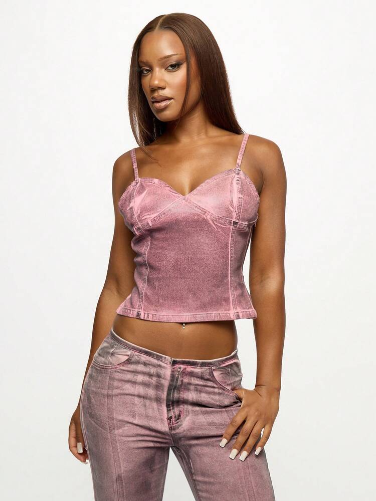 SUMWON WOMEN Débardeur corset brassière style vintage en denim, top court Y2K, style de rue, festival, printemps été, lavage acide, ajusté, stretch
