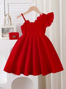 Elladie kids Váy trắng cho bé gái đính cườm 3D họa tiết hoa, dáng chữ A, thắt eo, thích hợp cho tiệc sinh nhật, mùa hè - Đỏ - Xem 3