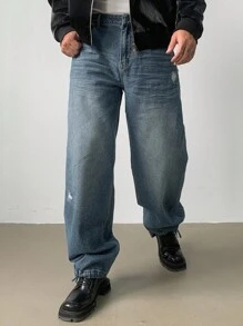 DAZY Men's Washed Plain Blue Denim Jeans, Autumn - Blue - View 6