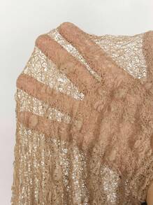 Amplova 可拆卸毛皮拼布复古嬉皮透明蕾丝长袖上衣和金属环短款上衣，两件套上衣