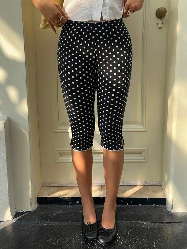 MainGRL Pantalones cortos ajustados con estampado de lunares para uso casual y de transporte