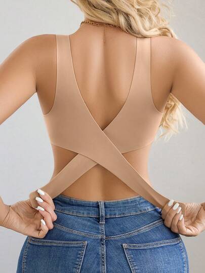 NudeFit 1pc Women Seamless No Padding Elegante Breathable Com Tafel Crisscross Back eau BH Front Closure Brapush Up Sports view 2