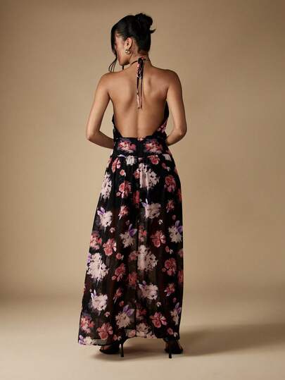 polka dot halter dress brown Brown Ivory Polka Dot Halter Dress main image 1
