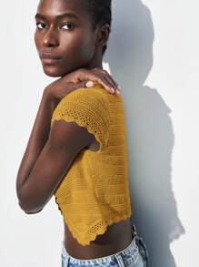 Maija Cárdigan de punto con botones delanteros y ribete de encaje amarillo mostaza, inspirado en el vintage, para otoño/invierno 2025, elegante para ir a la ciudad, fiestas, bodas como invitada - Amarillo - Ver 6