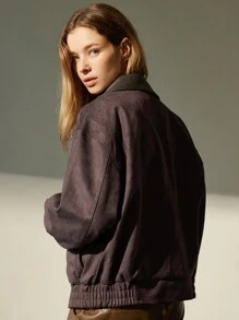 Aveloria Modichic Nueva chaqueta casual y elegante con cuello con cremallera, diseño sencillo para mujer - Marrón - Ver 2