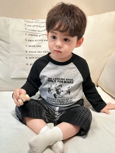 Hapijoa Baby Boys' Round Neck Solid Color Casual T-Shirt And Striped Casual Pants Pajamas Set,Toddler Fall Clothes