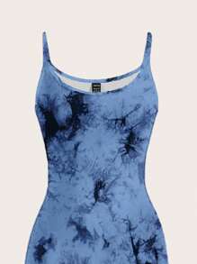 SHEIN EZwear 休闲全宽扎染图案紧身吊带背心连衣裙，适合夏季 - 彩色 - 查看 3