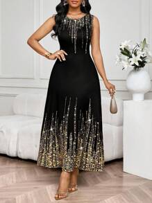 SHEIN Lady 女士优雅闪光印花无袖连衣裙，夏季 - 彩色 - 查看 4