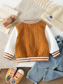 SHEIN Baby Jungen Sport & Lässig Buchstaben Abzeichen Strukturstoff Kontrast Farbe Baseball Jacke, geeignet für tägliche Ausflüge, Baby Herbst/Winter Jacke, 3 Monate - 3 Jahre alt, Baby Marken Kleidung