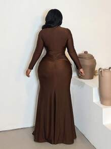 Maweii Große Größen Damen Neuer Herbst Schlangen Metall Dekor Volant Saum Figurbetontes Langarm Kleid