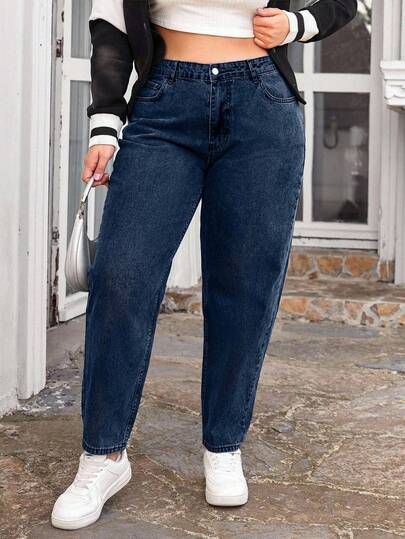 EURMUSE 100%Cotton Plus Size Tapered Casual Jeans