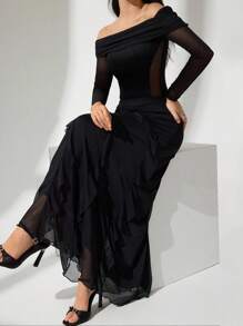 Modelyn Women's Elegant Bamboo Knot Cinching Waist Two Pieces Set, Fashionable Design For Spring, Summer, Autumn,Off Shoulder Lace Dress Long Sleeve Lace Dress Gold Lace Dress Luxury Lace Dress,Fashionable, Casual, And Sporty Women's Autumn Clothing. Autumn Skirts. Ultra-High Stretch Fabric Is Comfortable And Soft, Perfect For Women's Shirts. Back-To-Work And Back-To-School Pants. - Black - View 5