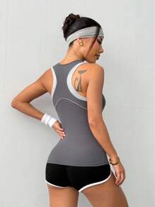 Easithlete Maiou sport sport cu croială slim fit pentru femei, cu imprimeu floral, cu spate rasant