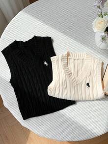 SHEIN Comfortcana 女士休闲百搭刺绣针织背心 - 彩色 - 查看 10