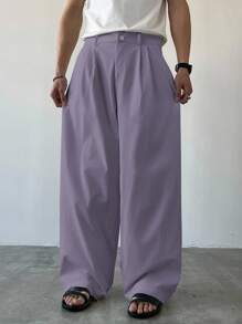 Claim Dot Men's Casual Solid Color Loose Pants, Fall - Mauve Purple - View 6