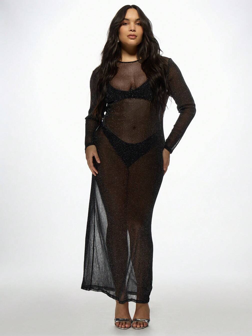 plus size sheer maxi dress Cosmic Aura Star Mesh Sheer Maxi Dress Plus Size