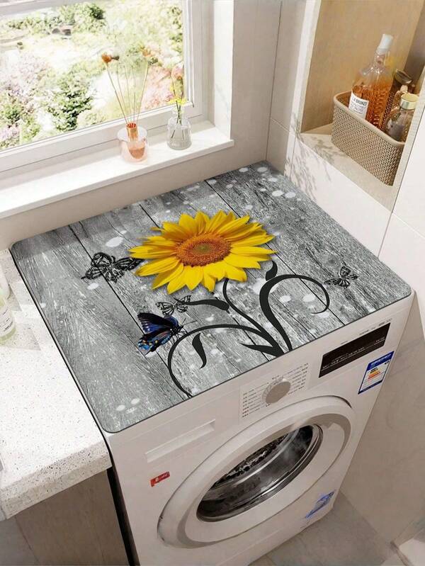 1pc Wooden Board Floral Print Washing Machine Dust Cover Pad,Absorbent & Quick-Dry Fridge Mat, Soft Diatom Mud Drainage Pad,Non-Slip Super Absorbent And Wear-Resistant Dish-Washing Dry Pad,Modern Washing Machine & Dryer Top Cover,Suitable For Laundry Room And Kitchen For School,Office,Household,Travel,Bag,Organizer,Storage