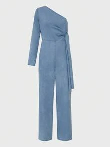 Daynim 女士休闲不对称牛仔连体裤