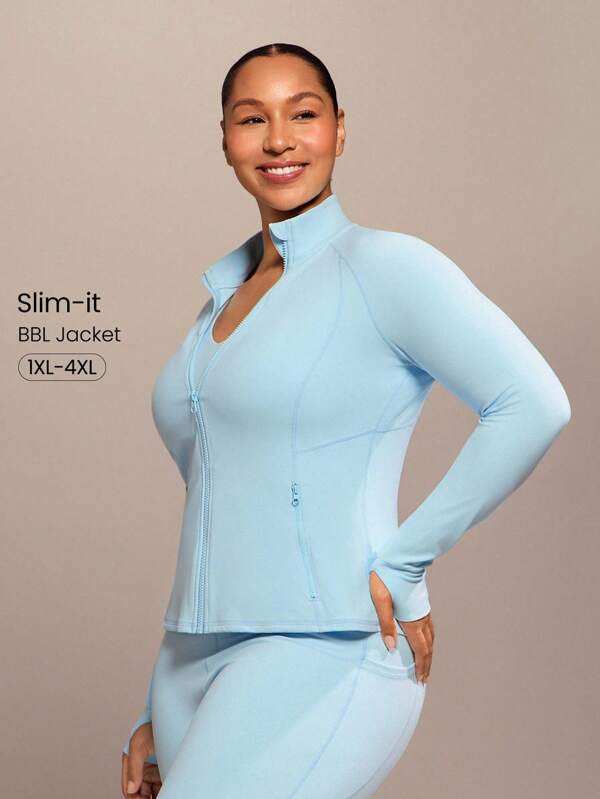 GLOWMODE جاكيت مع فتحات للإبهام وجيوب جانبية مناسب للياقة البدنية والبدانة، مناسب لليوغا والبيلاتس والاستخدام اليومي العادي