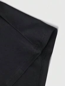 ROMWE MEN Prep 男士街头美式T恤，局部喷绘，日常穿着，短款蝙蝠袖，春夏 - 黑色 - 查看 4