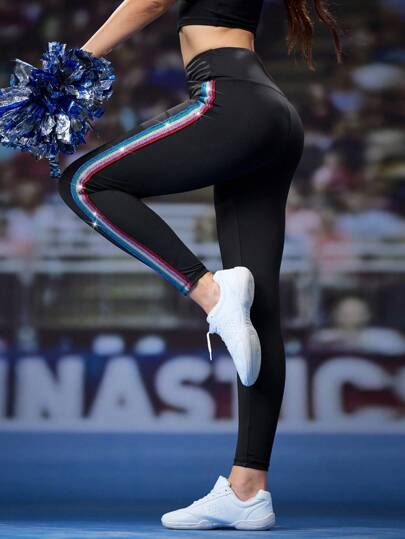 Cheerettes Leggings de cintura alta de uso diario y fitness con rayas brillantes y coloridas para mujer