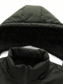 Manfinity Homme Men's Solid Color Zip-Up Hooded Drawstring Casual Jacket For Winter, Men Winter Jacket Warm, Jackets For Men Winter, Men Bubble Jacket, Men Winter Coat , Fall