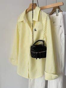 INAWLY Blusa holgada regular de mujer con bordado - Amarillo - Ver 1