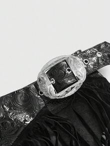 ROMWE Vestido poncho de mujer talla grande con estampado de paisley jacquard, decoración de hebilla con sol en relieve y flecos en el bajo, estilo retro hippie y de festival de música western