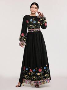 Veilorie 女士优雅花卉刺绣阿拉伯风格连衣裙 - 彩色 - 查看 1
