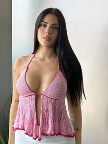 Lucia Bellido 女士粉色夏季针织露背度假娃娃装沙滩上衣，春夏 - 淺粉色 - 查看 5