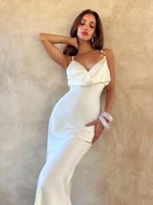 Aloruh Đầm Maxi Satin Trắng Cổ Vuông Thanh Lịch Quyến Rũ Cho Nữ, Trang Phục Tuần Trăng Mật Cho Nữ. Đầm Dự Tiệc Cưới Cho Nữ. Trang Phục Kỳ Nghỉ Trên Đảo. Look Saint John, Đầm Mùa Hè Cho Nữ, Đầm Dự Tiệc Cưới Cho Nữ, Đầm Đi Nắng Cho Nữ, Đầm Sinh Nhật Cho Nữ - trắng - Xem 6