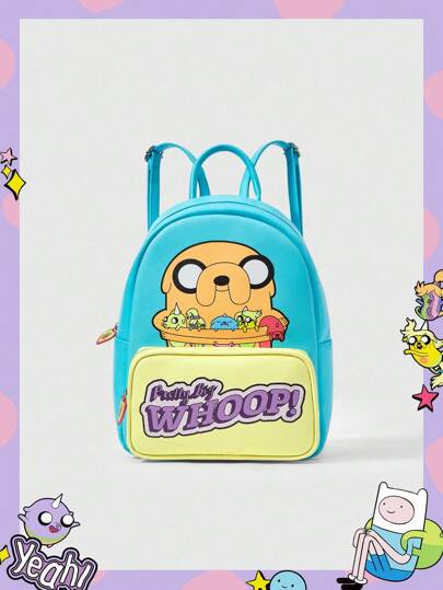 Adventure Time X ROMWE Women Cute Cartoon And Letter Graphic Colorblock Fashion Backpack, Back To School