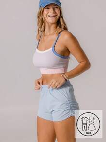 Aralina Leisurewear Color Block Crop Top And Elastic Waist Flowy Short Two Pieces Workout Set - Multicolor - View 1