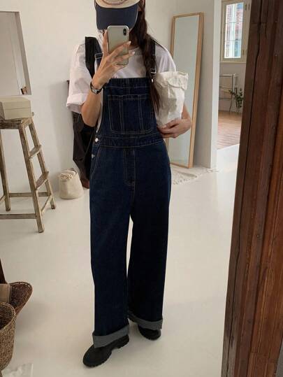 DAZY 女士和女孩休闲复古牛仔连体裤和工装裤秋冬