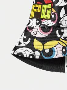 THE POWERPUFF GIRLS X SHEIN Blossom, Bubbles, Buttercup Pattern Reversible Bucket Hat - Multicolor - View 4