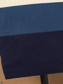 男童休闲撞色条纹针织圆领套头毛衣，秋冬季上衣 - 霧霾藍 - 查看 5