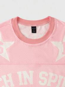 ROMWE MEN Street Life Men's Mesh Breathable Sports Star Slogan &Number T-Shirt