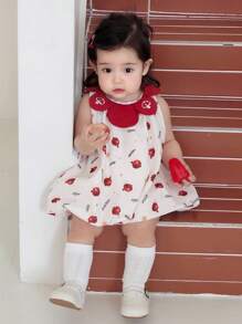 Hapijoa 女童卡通荷叶边领中长款泡泡裙，春夏