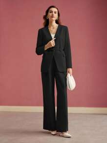 MOTF PREMIUM STRUCTURED SINGLE BUTTON BELTED BLAZER,VALENTINE'S DAY - Multicolor - View 1