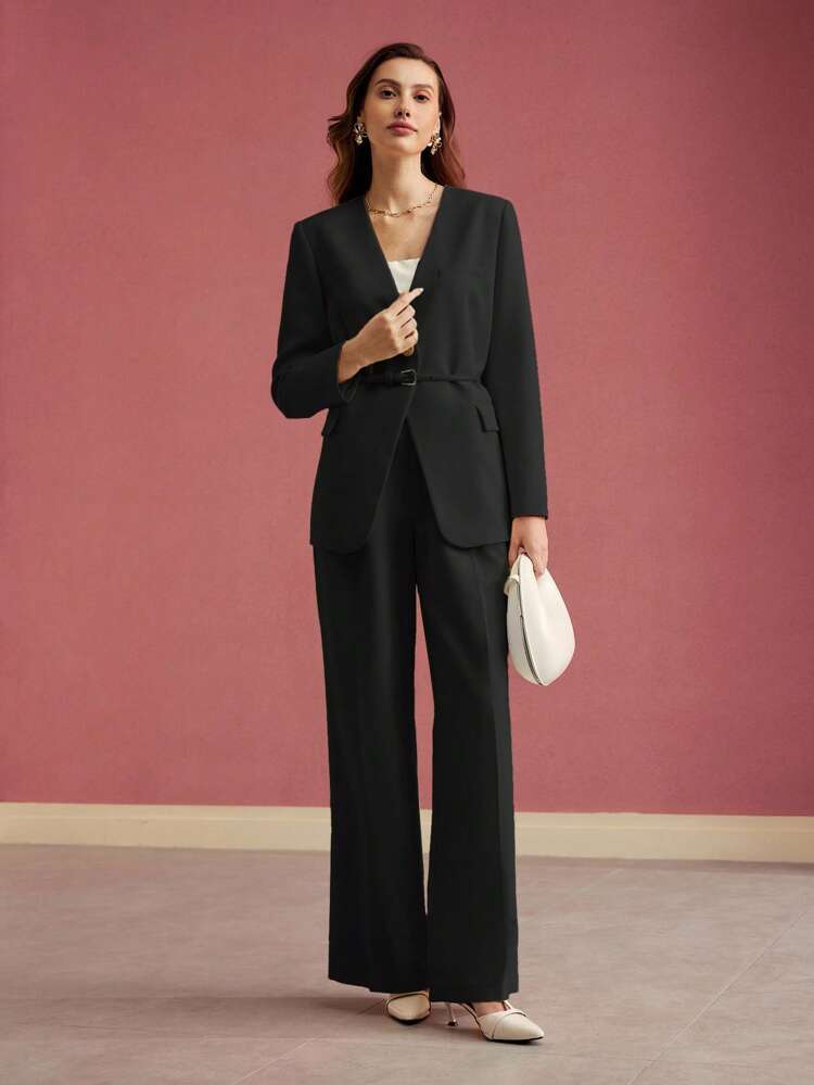 STRUCTURED SINGLE BUTTON BELTED BLAZER,VALENTINE'S DAY