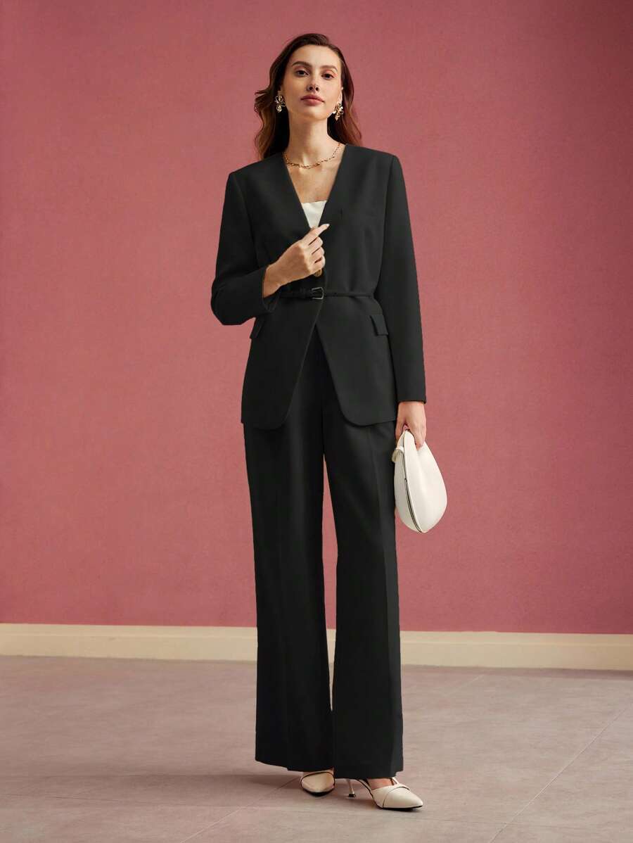 MOTF PREMIUM STRUCTURED SINGLE BUTTON BELTED BLAZER,VALENTINE'S DAY - Multicolor - View 1
