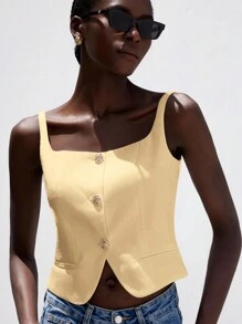 Aveloria Modichic 女式无袖U领修身优雅通勤背心 - 黃色 - 查看 6